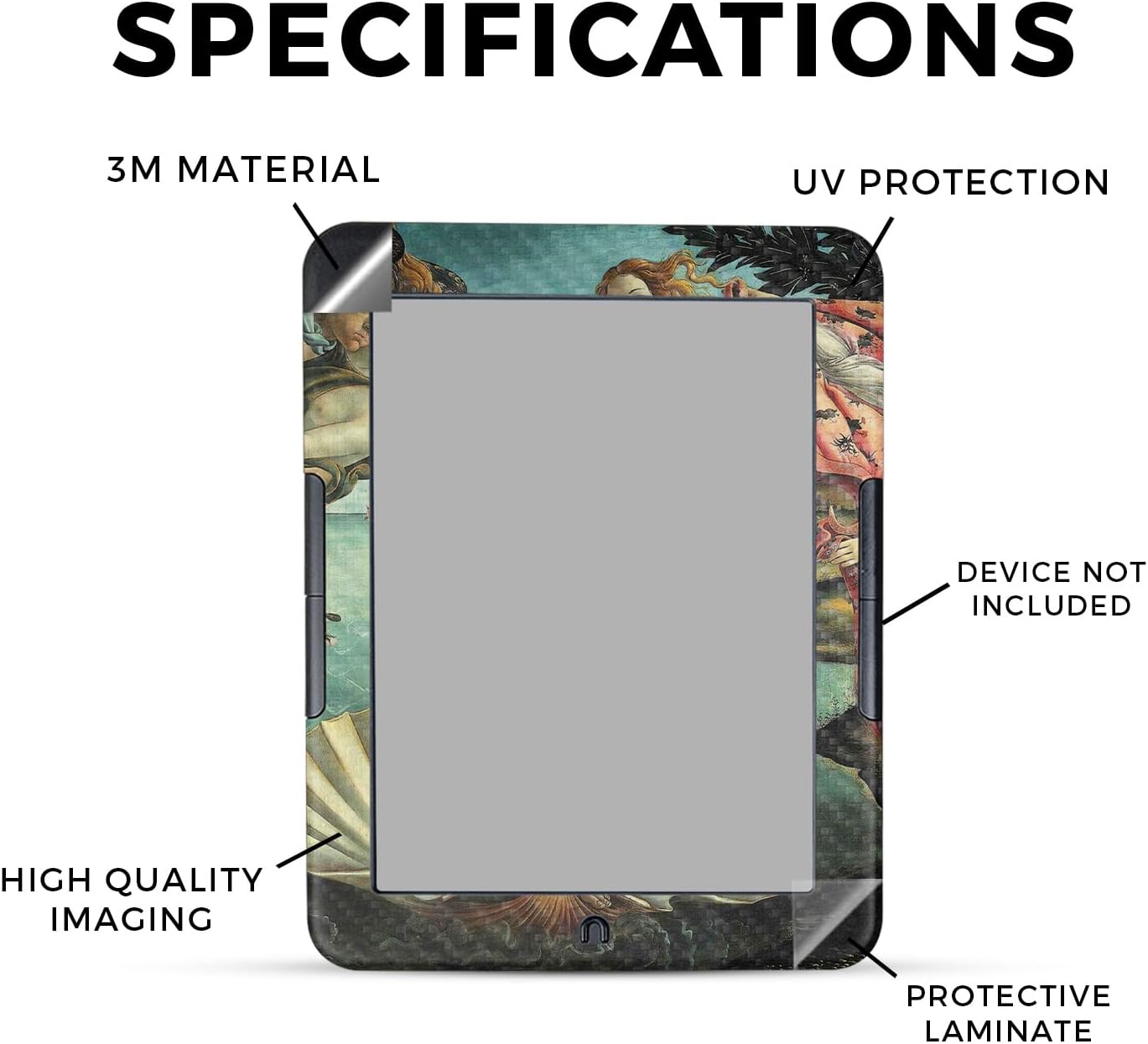 Carbon Fiber E-Reader Skin Compatible with Barnes & Noble Nook GlowLight 4e (2022) - Birth of Venus - Premium 3M Vinyl Protective Wrap Decal Cover - Easy to Apply | Crafted in The USA by MightySkins
