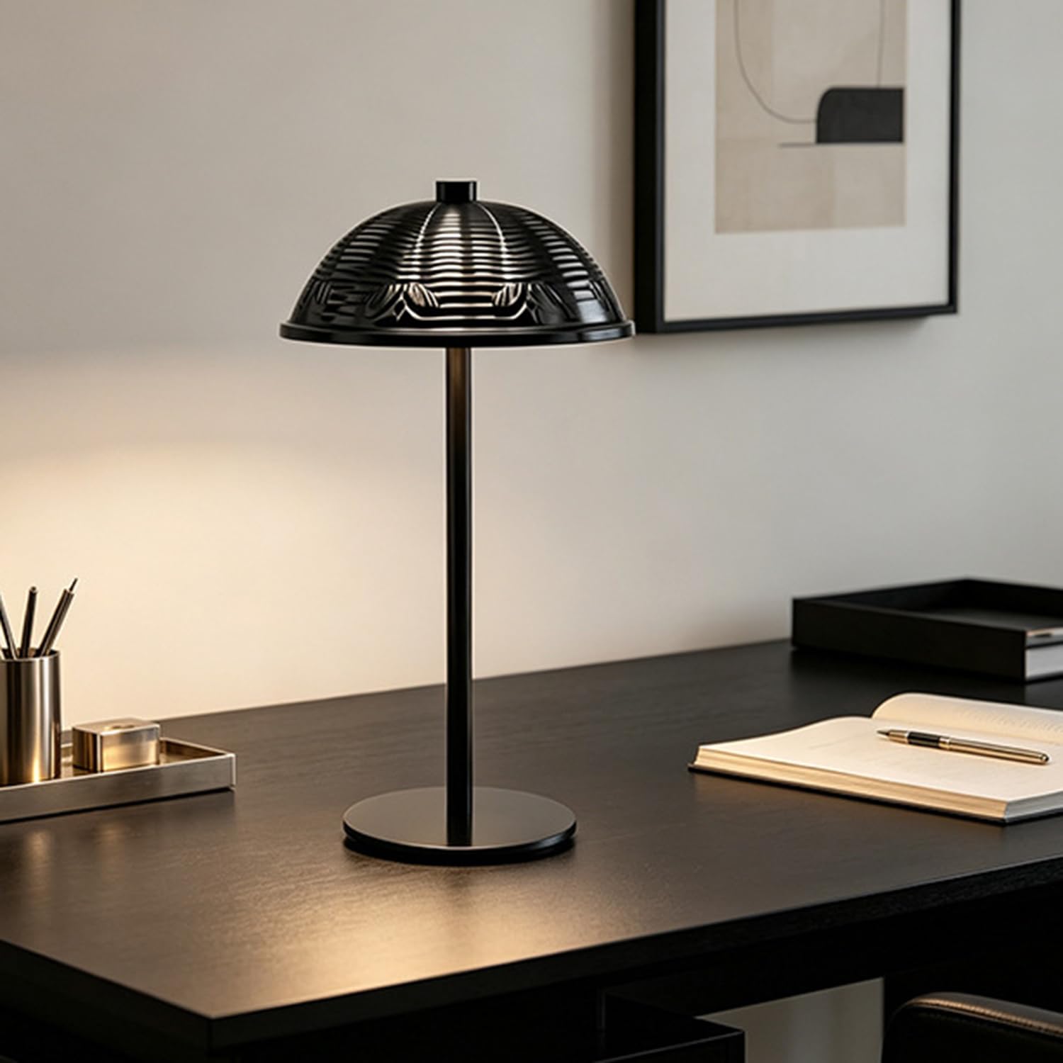 OOWOKS Rechargeable Table Lamp Cordless LED Dimmable Touch Control USB Rechargeable 2000mAh Battery MushroomShaped Bedside Lamp Portable Metal for Bedrooms Bars Restaurants Camping,Black