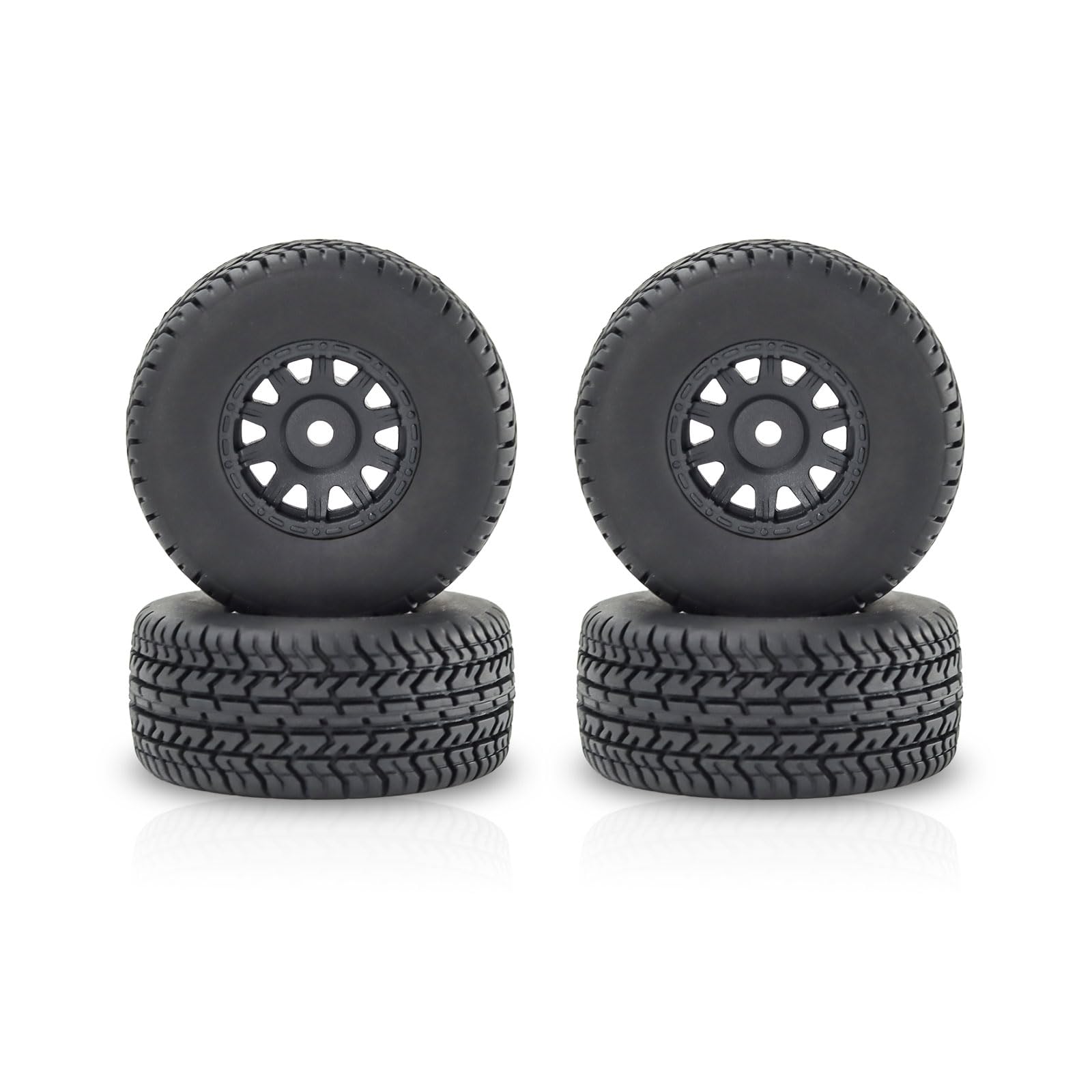 RC Plastic Wheels Rubber Tires Rim 12mm Hex Pre Glued for Arrma 1/16 Mojave Grom ARA2104 ARA2304 ARA2304S Upgrade Parts (Black)