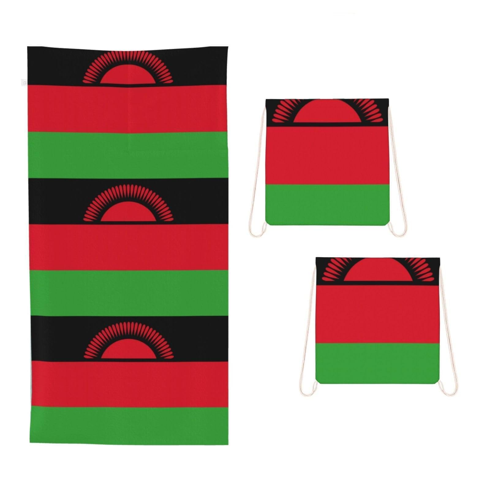 CNTDBU Flag of Malawi 2 in 1 Packable Towel Bag-Large Beach Towel with Stuff Sack, Super Absorbent Microfiber Travel Towel for Pool