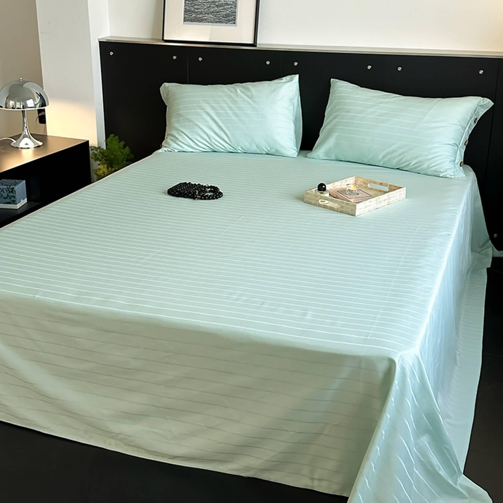 Beydodo Sabanas Encimera 230 x 250 CM,Algodón Sabana Encimera Cama Patrón de Rayas Cian Claro