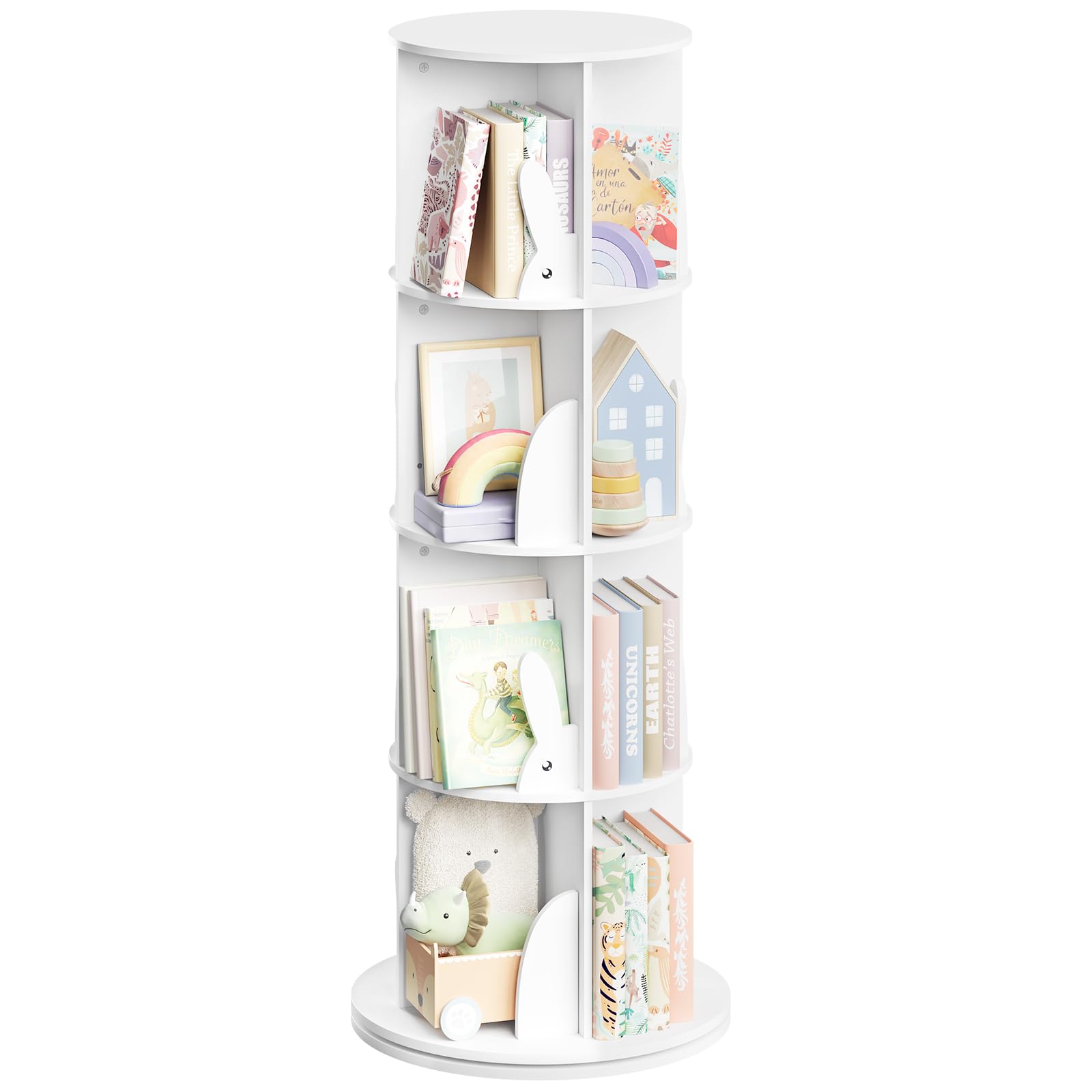 WOLTU Estantería Libros, Libreria Giratoria 4 Niveles, Estanteria Infantil de Pie, Estantería Blanca Niños, Estanteria para Habitación Infantil y Guarderías, Organizador Libros, φ50*128cm