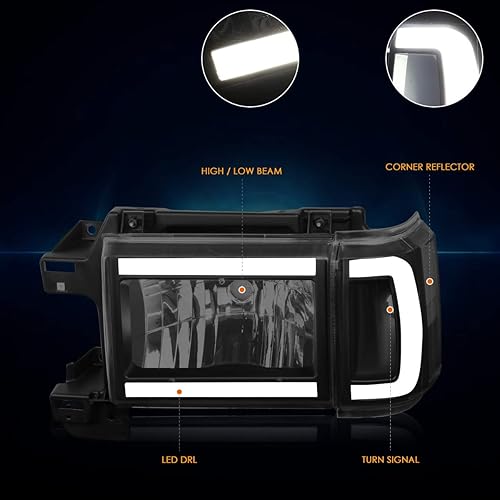 Miniatura 2 de PM PERFORMOTOR PMHL-F150-8791-LB-BSC - Faros delanteros de lente ahumado con LED DRL Compatible con 87-91 Bronco  87-91 F150 250 350