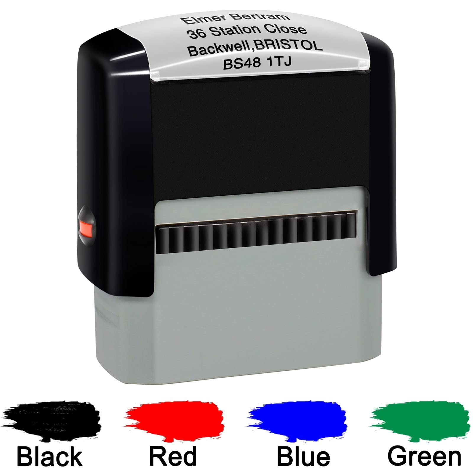 Kioskbanks Black/Red/Blue Personalised Stamp Custom Made Self-Inking Business Address Stamp, Return Address Rubber Stamp, Up To 4 Lines (47X18mm)