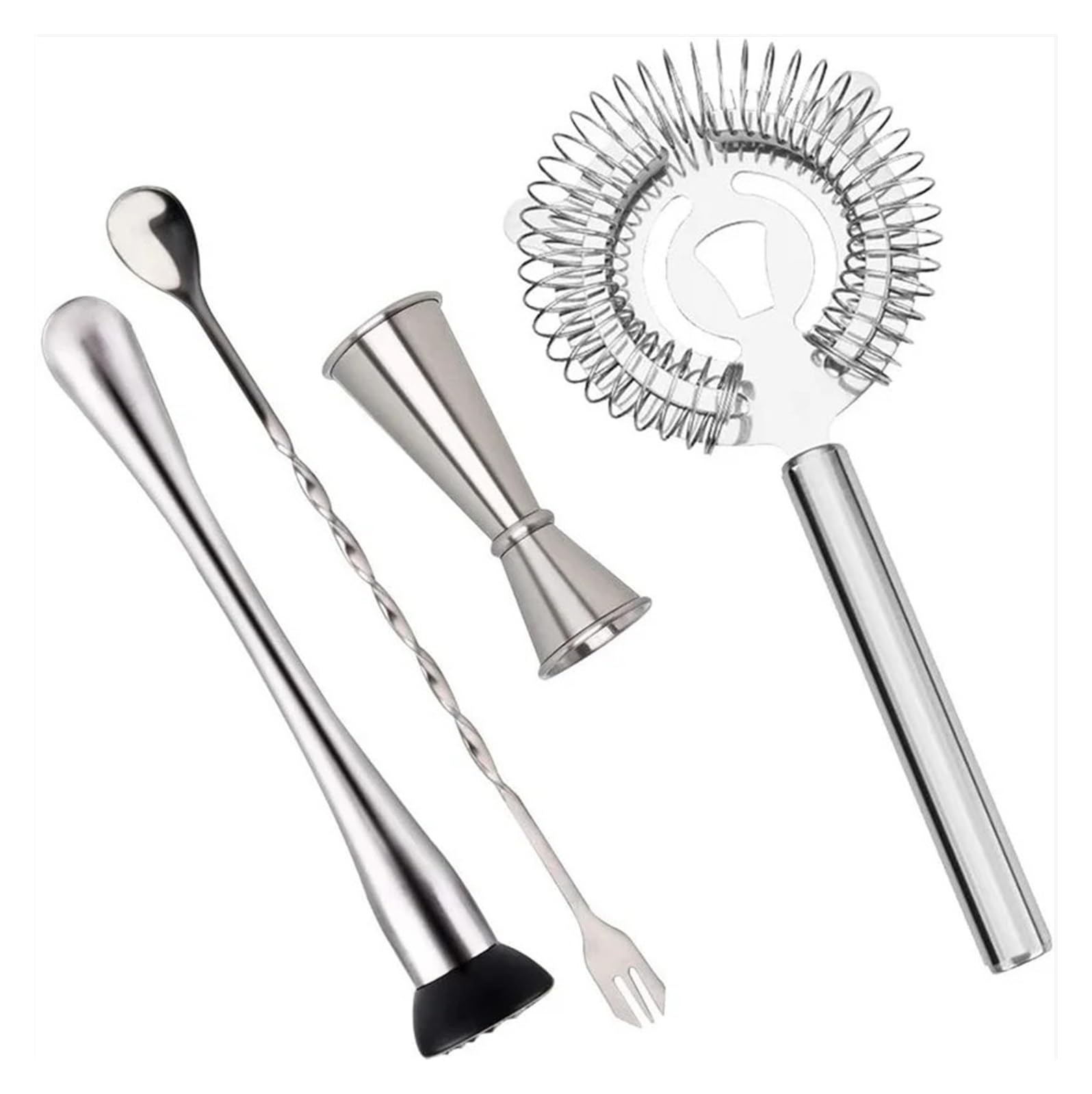 Jigger Herramientas Jigger for cócteles Herramienta de Barra con Cuchara de Acero Inoxidable, Jigger, colador y machacador