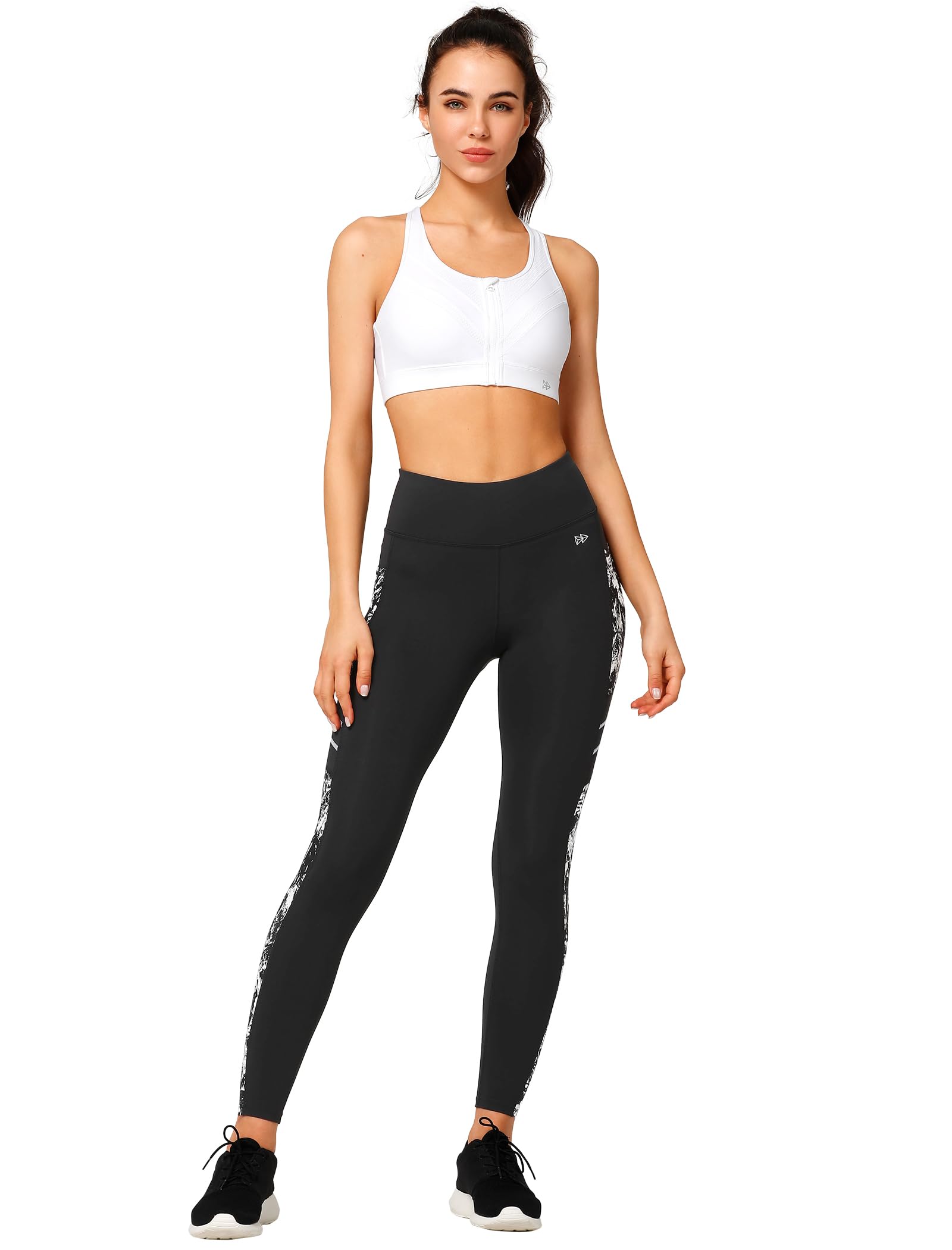 Yvette Stampato, leggings sportivi da donna con tasche, a vita alta, opachi, per palestra