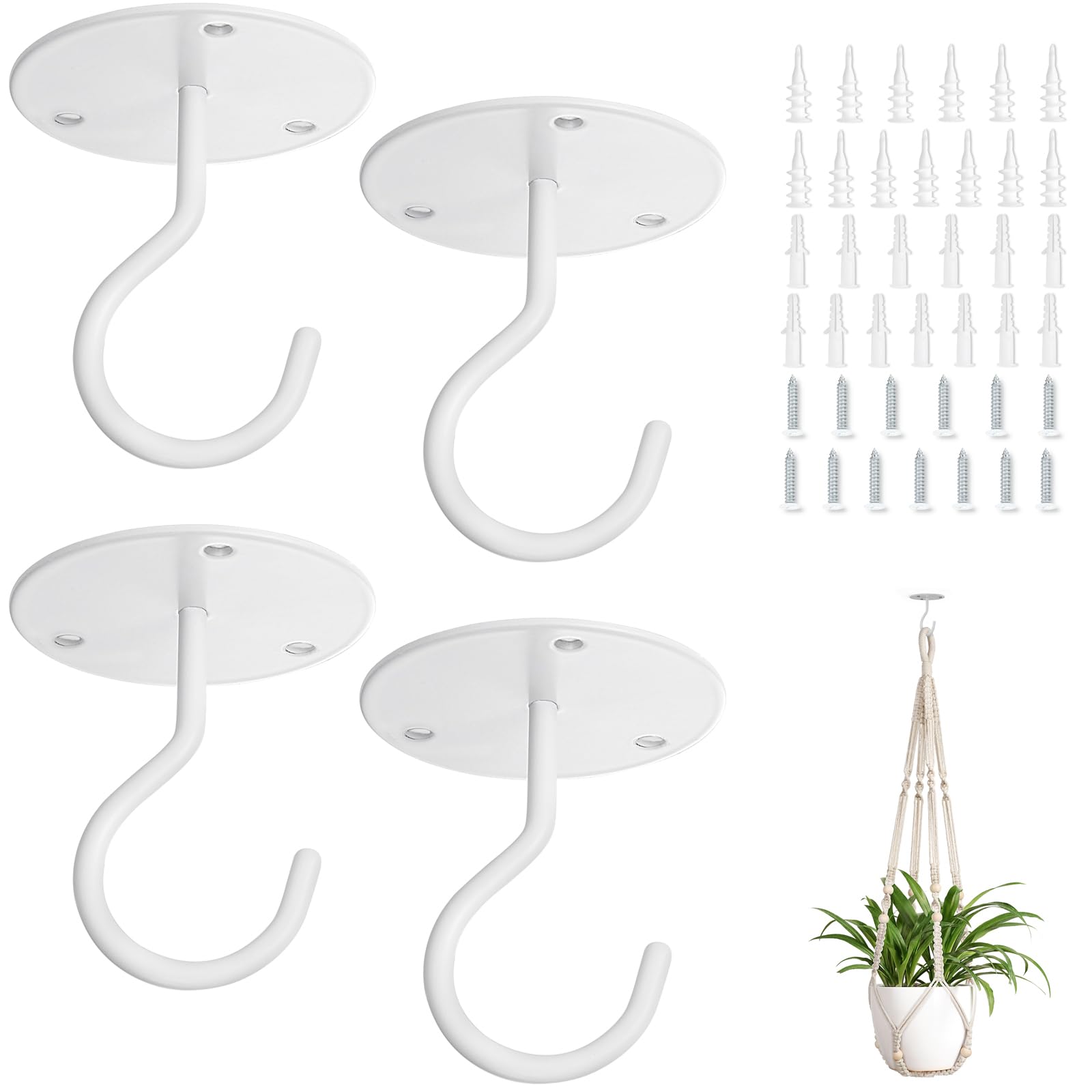 Mkono Ceiling Hooks for Hanging Plants, Metal Plant Hanger Bracket Wall Mount Hooks for Hanging Bird Feeders, Lanterns, Wind Chimes, Planters, Indoor&