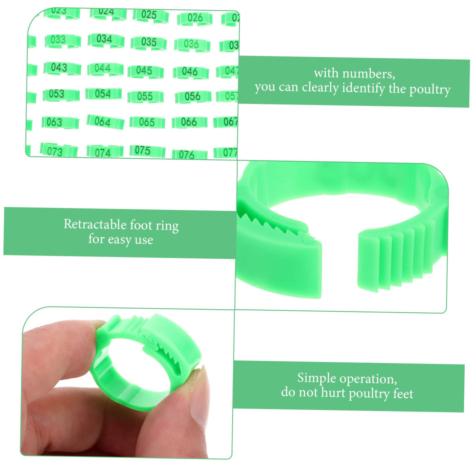 BESPORTBLE 200pièces Anneaux Numérotés Pour Poules Bracelets Identifiants De Volaille Vert Pour De Poules Canards Et Marquage Âges Et Séparation Élevages