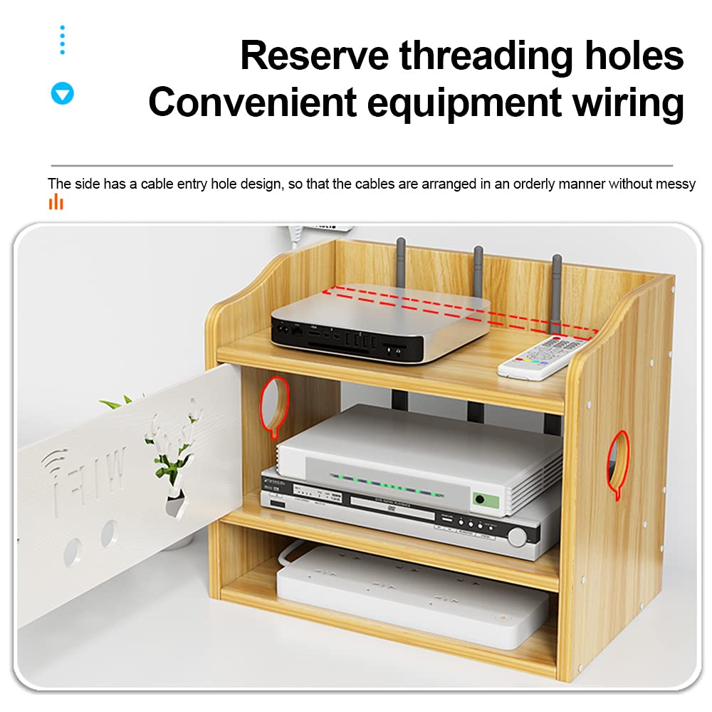 Hggzeg Boîte de Rangement de routeur Support de Stockage WiFi en Bois Multicouche de Bureau avec Support de Stockage de décodeur de télécommande de Grille(jl05,Érable Blanc)
