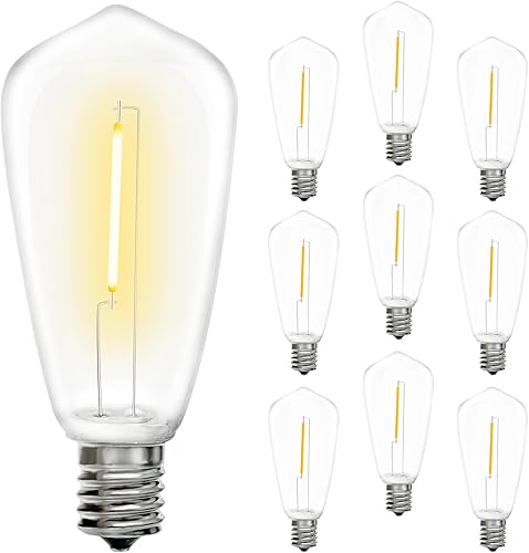 Paquete de 10 bombillas LED Edison, bombillas de repuesto regulables inastillables de 0.6 W, bombillas ST40 de plástico transparente para tira de
