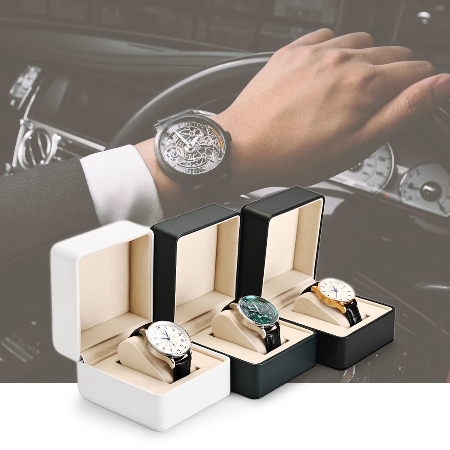 Green Premium PU Leather Watch Gift Box Single Watch Storage Case with Removable Pillow Wristwatch Box(Green)