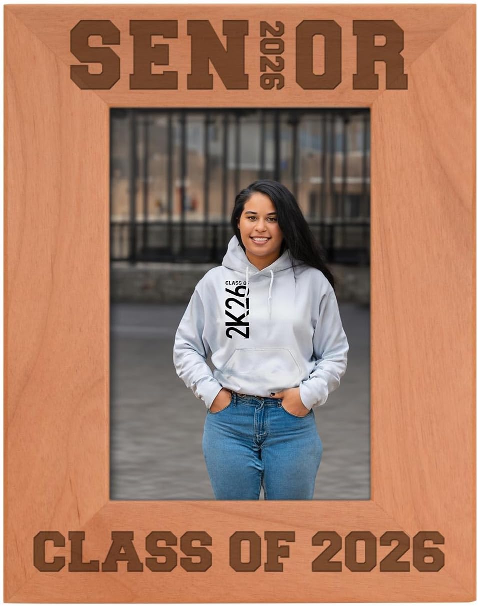 ThisWear Graduation Gifts for Women Seniors Spelled with 2026 Graduation Party Gift Natural Wood Laser Engraved Portrait 5x7 Photo Frame