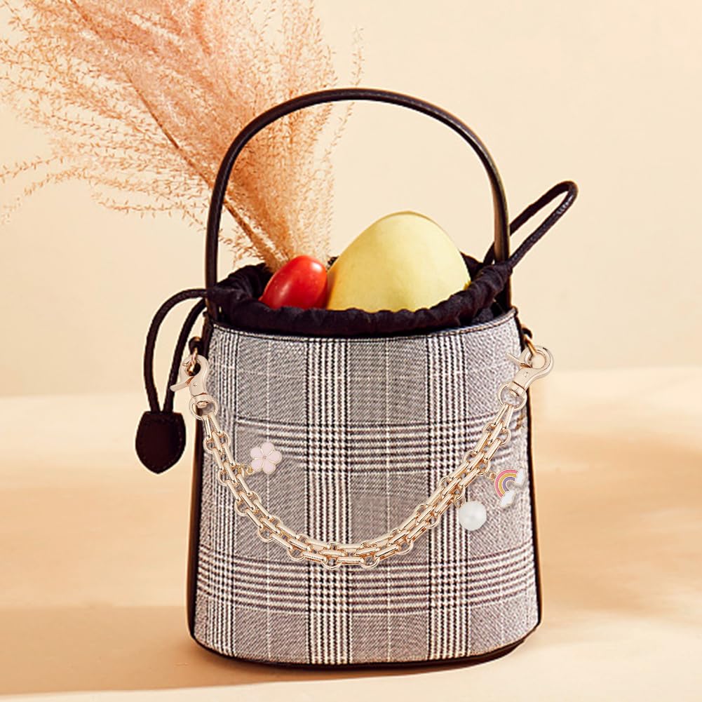 Catena Decorativa Per Borsa 30 Cm In Oro Con Charm Fiore Smaltato, Ideale Per Tracolla E Personalizzazione Borse
