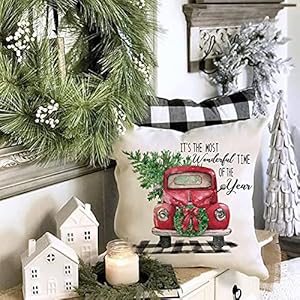 Carriehome18x18farmhousechristmasthrowpillowcovers2packredtruckrusticchristmaspillowcoversforwinterholidaydecorations  Urban Country Home Decor Carrie home 18×18 farmhouse christmas throw pillow covers 2 pack red truck rustic christmas pillow covers for winter holiday decorations  urban country home decor