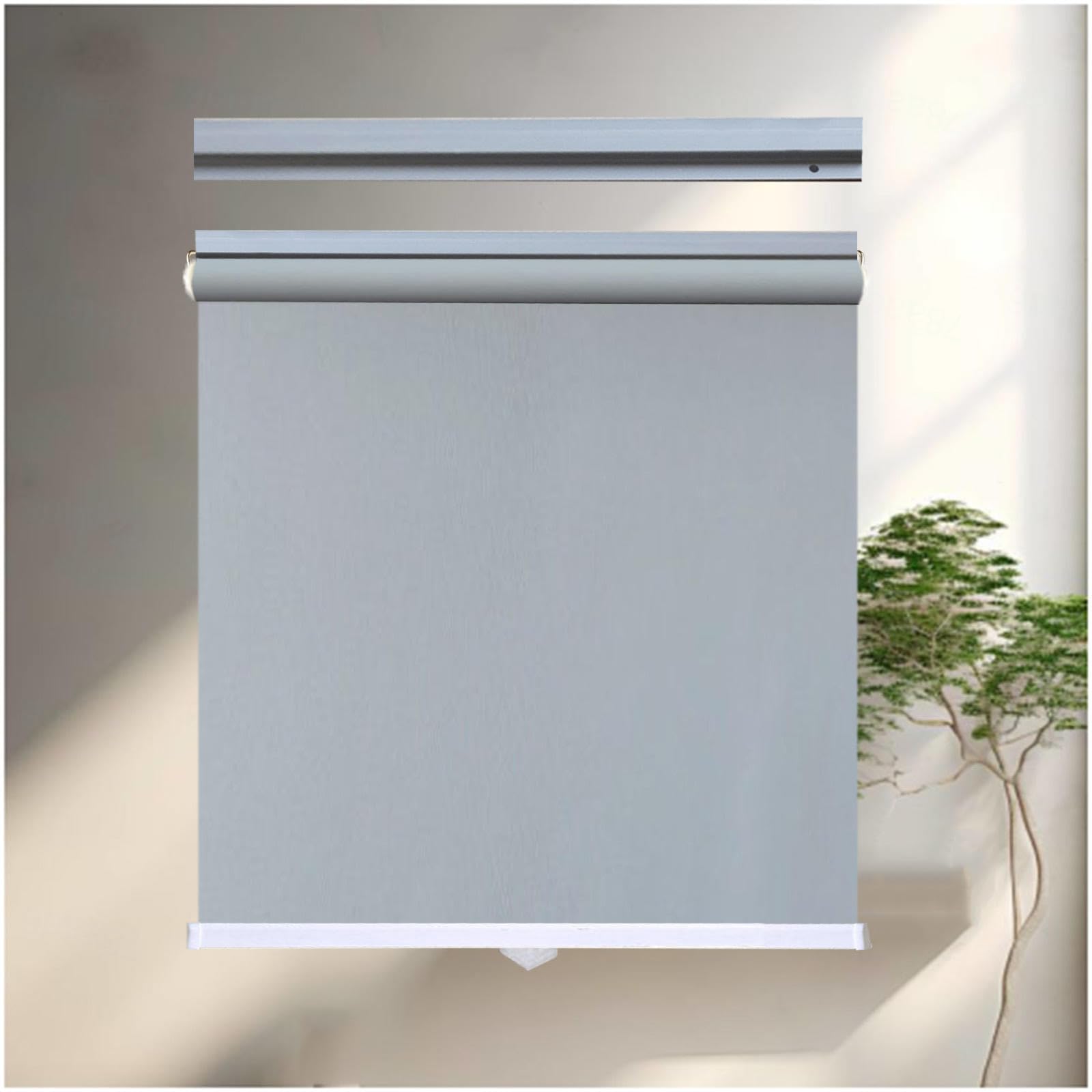 Blackout Roller Shades for Windows, Blackout Curtains No Drilling, Sun Protection and Privacy Blinds, 45x125/60x150/85x200cm Retractable Sunshade Roller Blinds,grey-140x125cm/55 * 49in