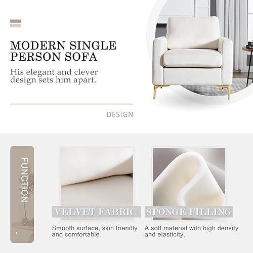 Miniatura 3 de Juego de 2 sillas decorativas de terciopelo, cómodas sillas decorativas blancas pequeñas, modernas y individuales, para sala de estar, dormitorio,