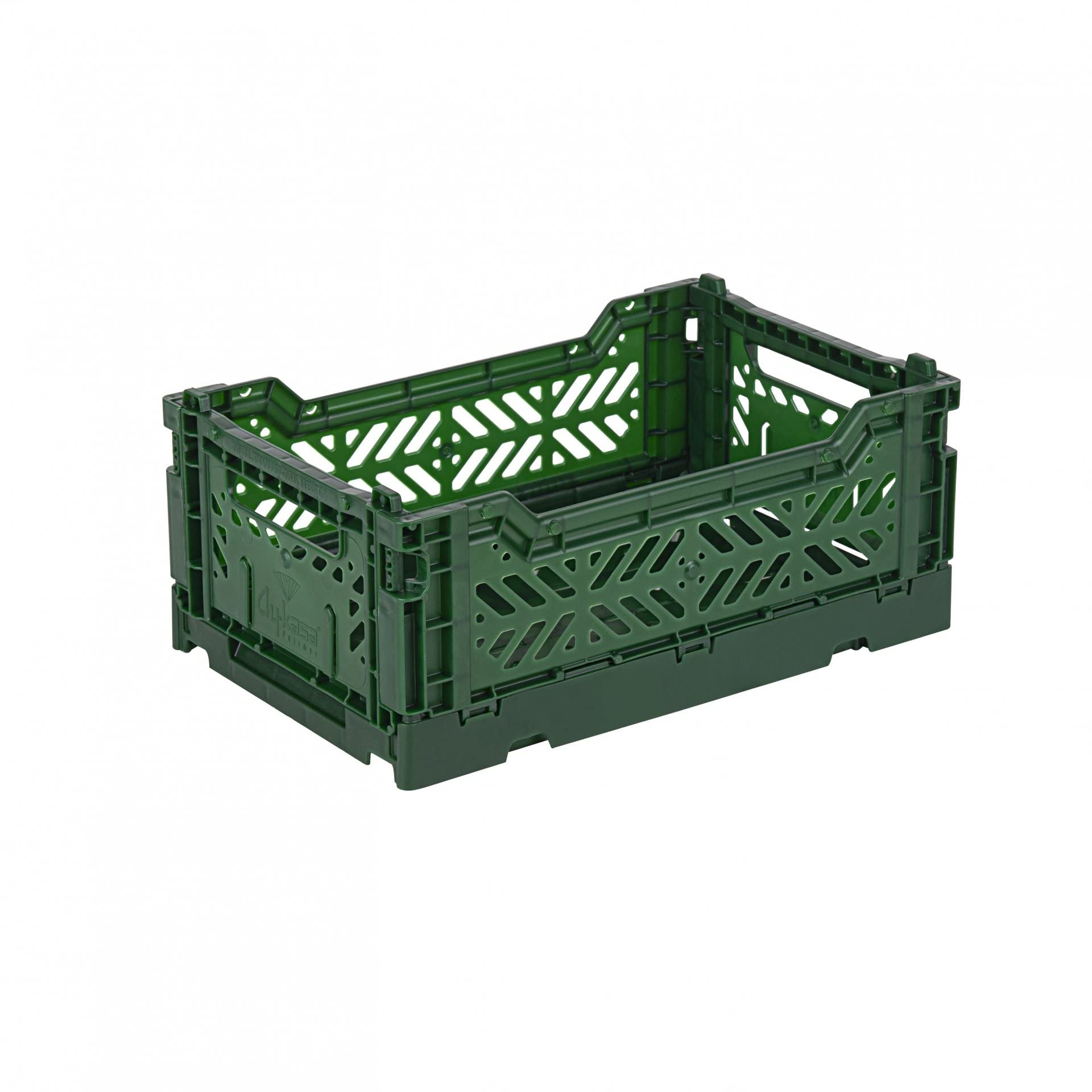 Ay-Kasa Folding Crate, Sturdy Folding Box, Plastic, Stackable, Dark Green, Mini (27 x 17 x 11 cm)