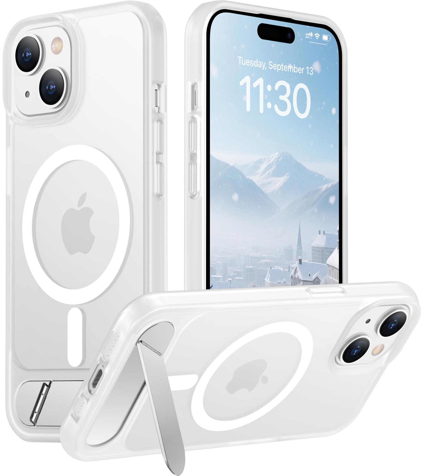 Temdan Magnetic Compatible with iPhone 15 Case, [Built-in Invisible Kickstand][Compatible with MagSafe] [Military Grade Shockproof] Slim Translucent Matte Phone Case for iPhone 15 6.1"