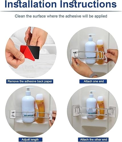 Miniatura 6 de Paquete de 2 barras de almacenamiento de esquina para ducha de caravana, acero inoxidable ajustable de 180°, accesorio de baño para asegurar