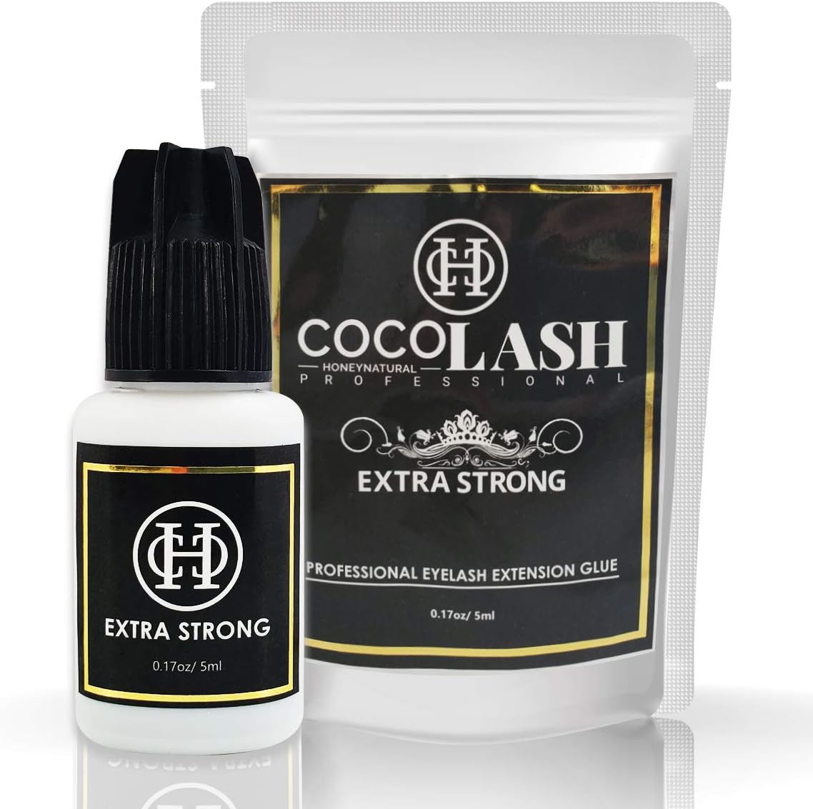 Extra Strong Eyelash Extension Glue 5 ml Made in Korea | COCOHONEY | Drying time: 0.5-1 Sec | Retention: Up to 7 Weeks | Professional Use Only Black Adhesive for Semi-Permanent