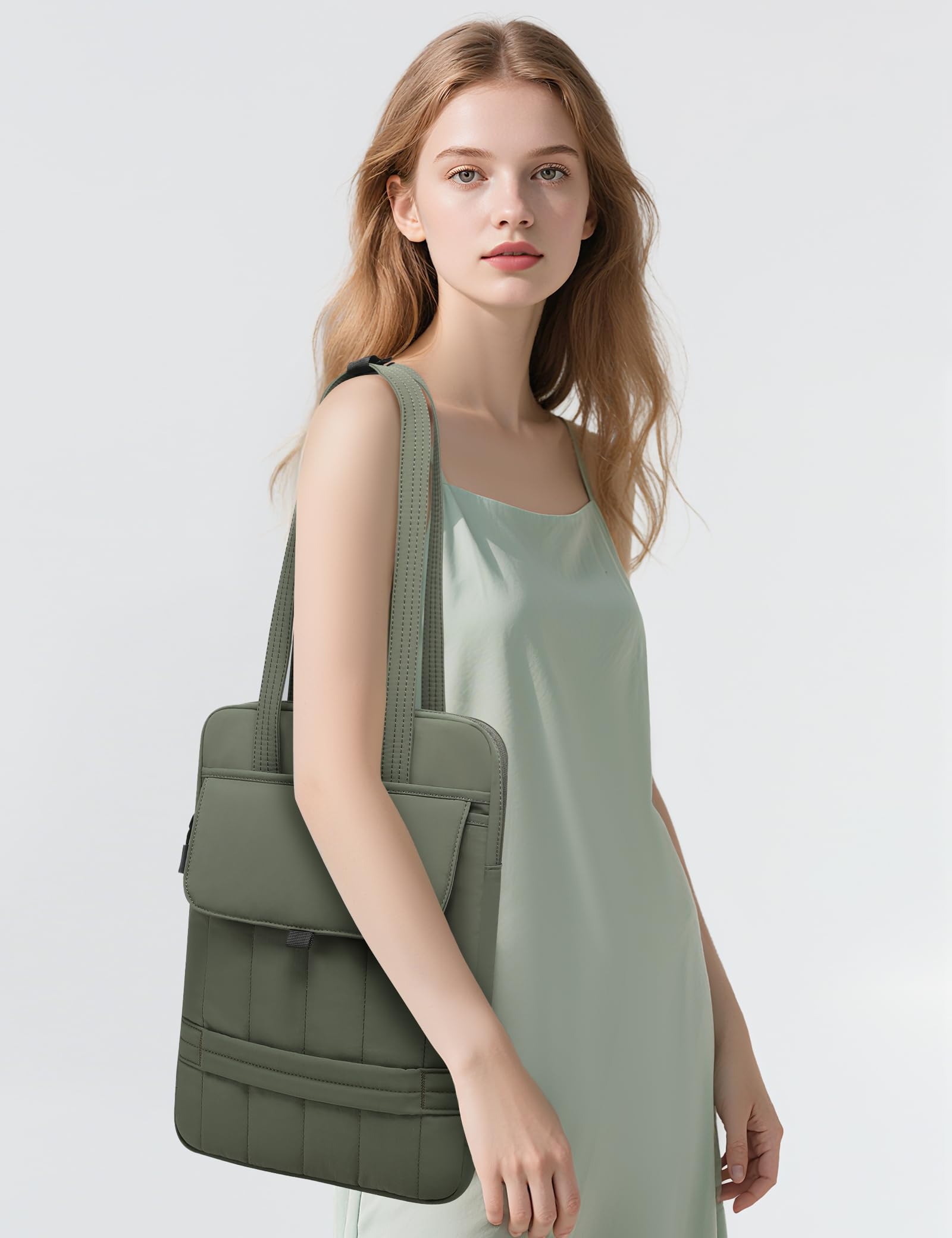 HYZUO 13,3-14 Pouces Housse Rembourrée Ordinateur Portable pour 13"-14" MacBook Pro/Air, 13" 13,3" Dell/HP/Lenovo/ASUS, Sacs à Bandoulière Slim pour Femmes Sac de Travail Quotidien, Vert Minuit