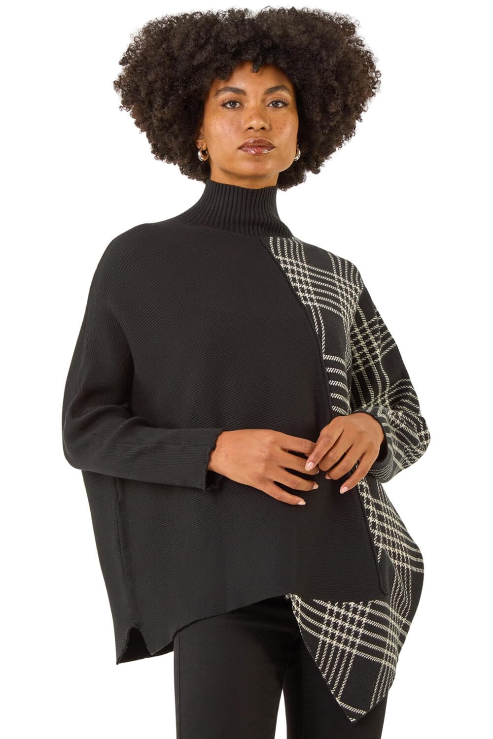 Roman Women's Black Plaid High Neck Knit Jumper