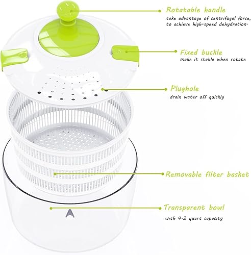 Miniatura 3 de HUJI Multifuncional Gran Ensalada Spinner (4 cuartos de galón) y Mandolina Set  5 cuchillas cortador, escurridor, Tosser, Secador de verduras con un