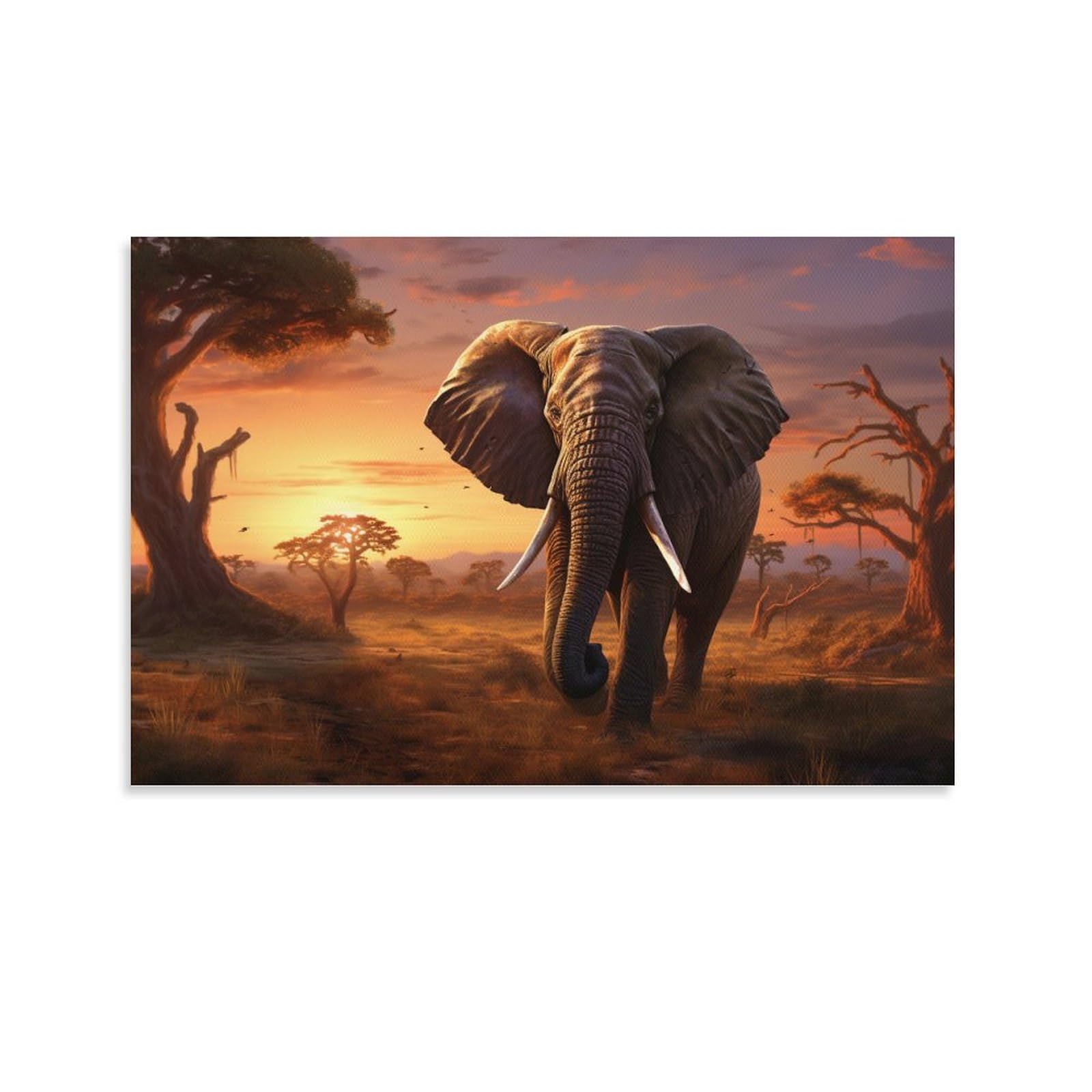 AYAROS Vintage Elephant Canvas Wall Art for Bedroom Natural Wildlife Rustic Sunset Scenery Wall Decor Poster for Room Aesthetic Unframed 16x24 inch