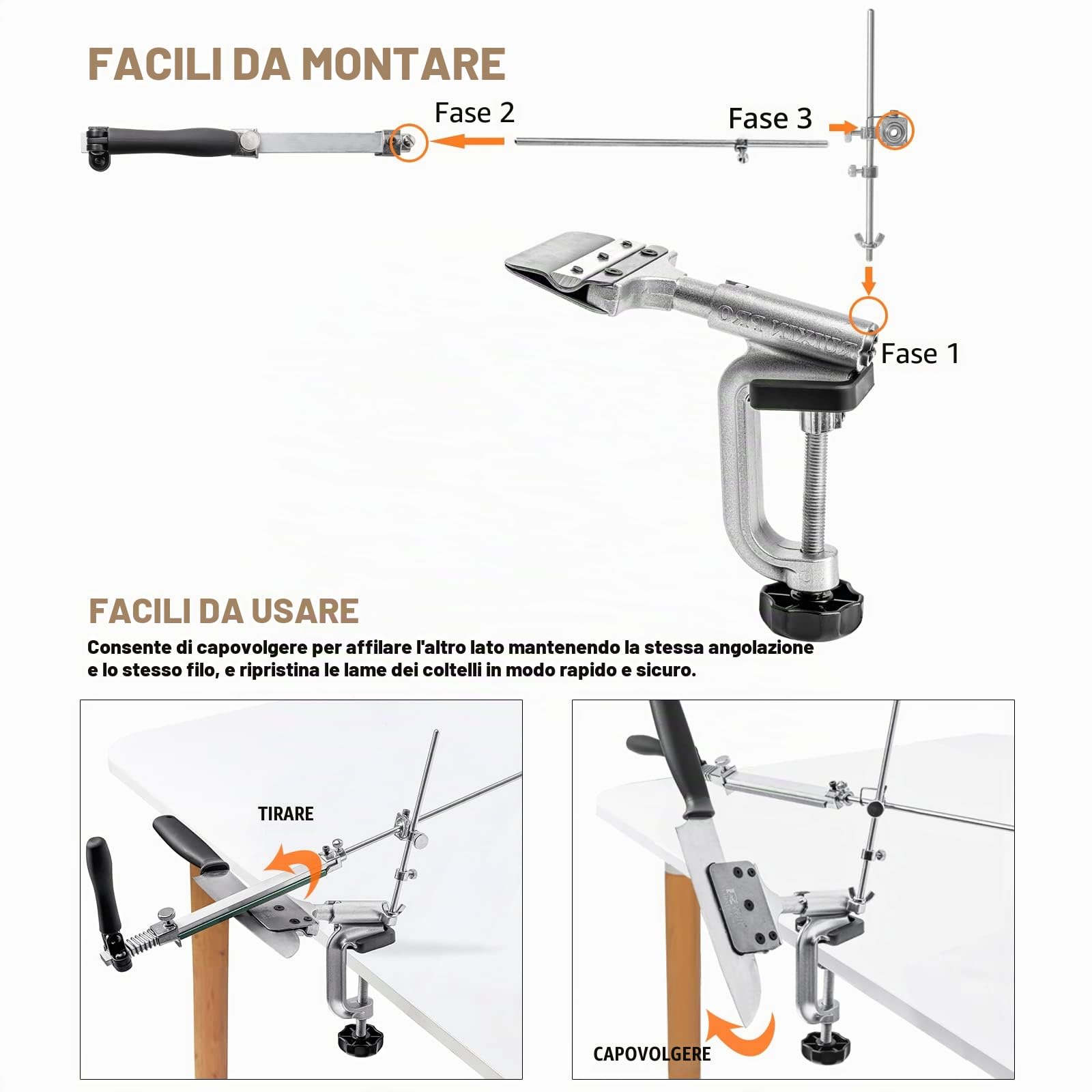 RUIXIN PRO RX008 Affilacoltelli professionale con 7 pietre per affilare, rotazione a 360° design a vibrazione ad angolo fisso in acciaio inox da cucina chef kit affilatura utensili per sistema di