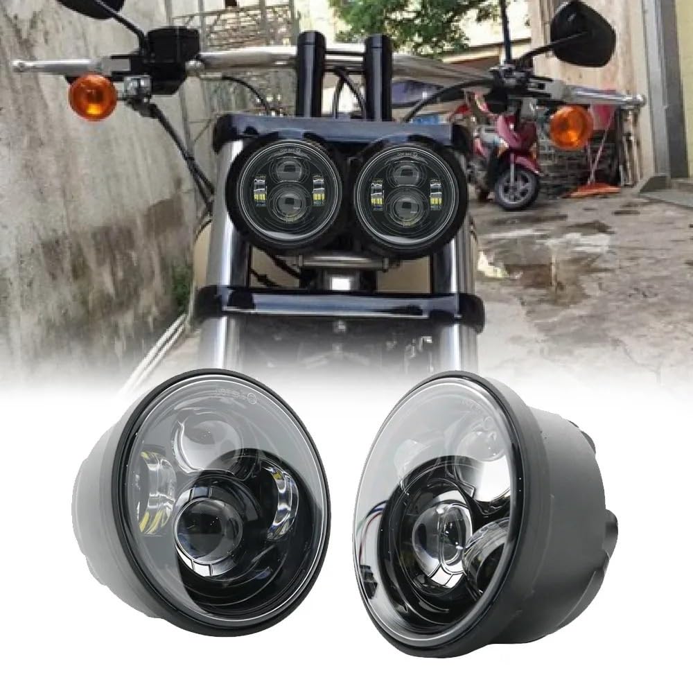 Phare LED H4 4,65 Pouces Pour FXDF Pour Dyna Pour Fat Pour Bob Double Moto 4,5 Pouces Doubles À LED Avec DRL Phare Avant(Black With DRL B)