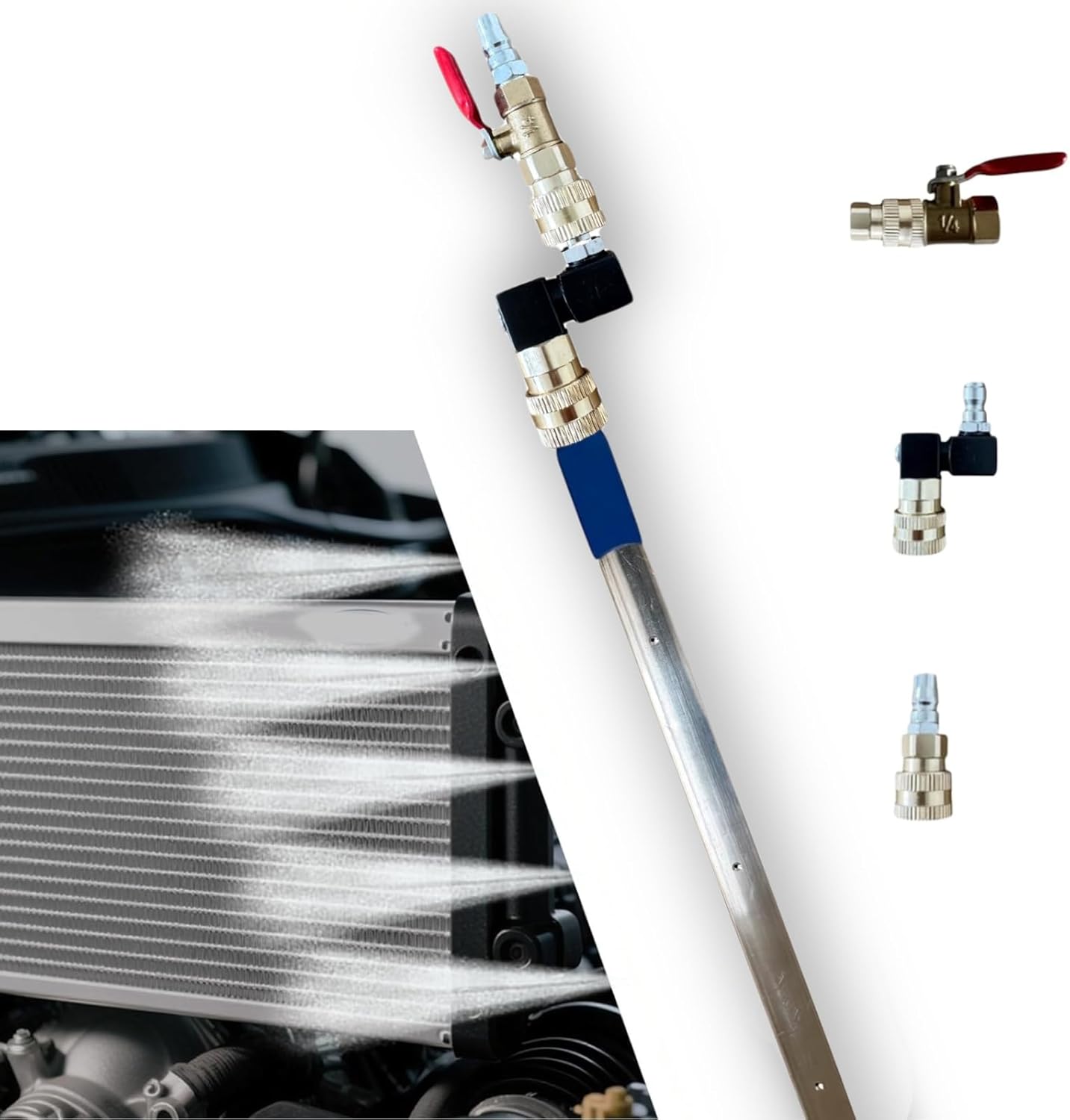32" Radiator Cleaning Wand,Water and Air Dual-Use Cleaner Wand 4500 PSI Pressure Washer Tool for Car Radiator Flush and Washable Air Filter with 360° Swivel Quick Coupler,Switch and Fitting