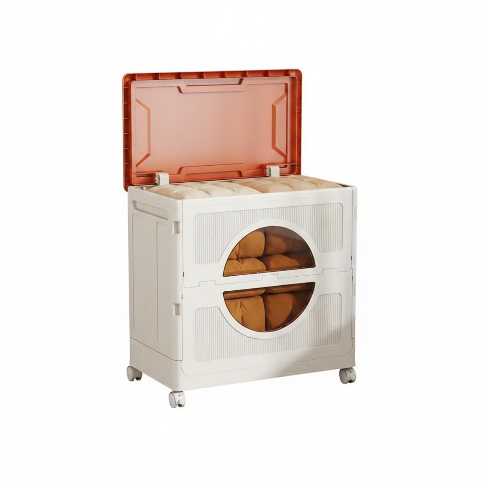 Contenedor de Almacenamiento Infantil Baúl Organizador Caja de Juguetes Plegable con Tapa Abatible Acceso Rápido Ruedas Incorporadas Polipropileno, Naranja Sólido