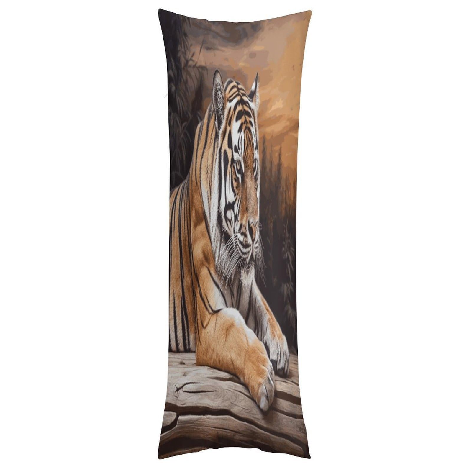 LDGSUPH Tiger Lying on Wood Pillow Cases Soft Pillowcase with Invisible Zipper Wrinkle Resistant Pillow Covers Breathable Removable Pillow Protector for Bed Sofa Car 20"x54"