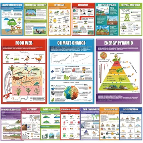 Image of EggSun 16 Pcs Ecosystems Science Posters for High School Classroom Decorations, 11 x 16in Ecology Teaching Charts for Teachers Middle School Supplies Education Classroom Bulletin Board Wall Decor