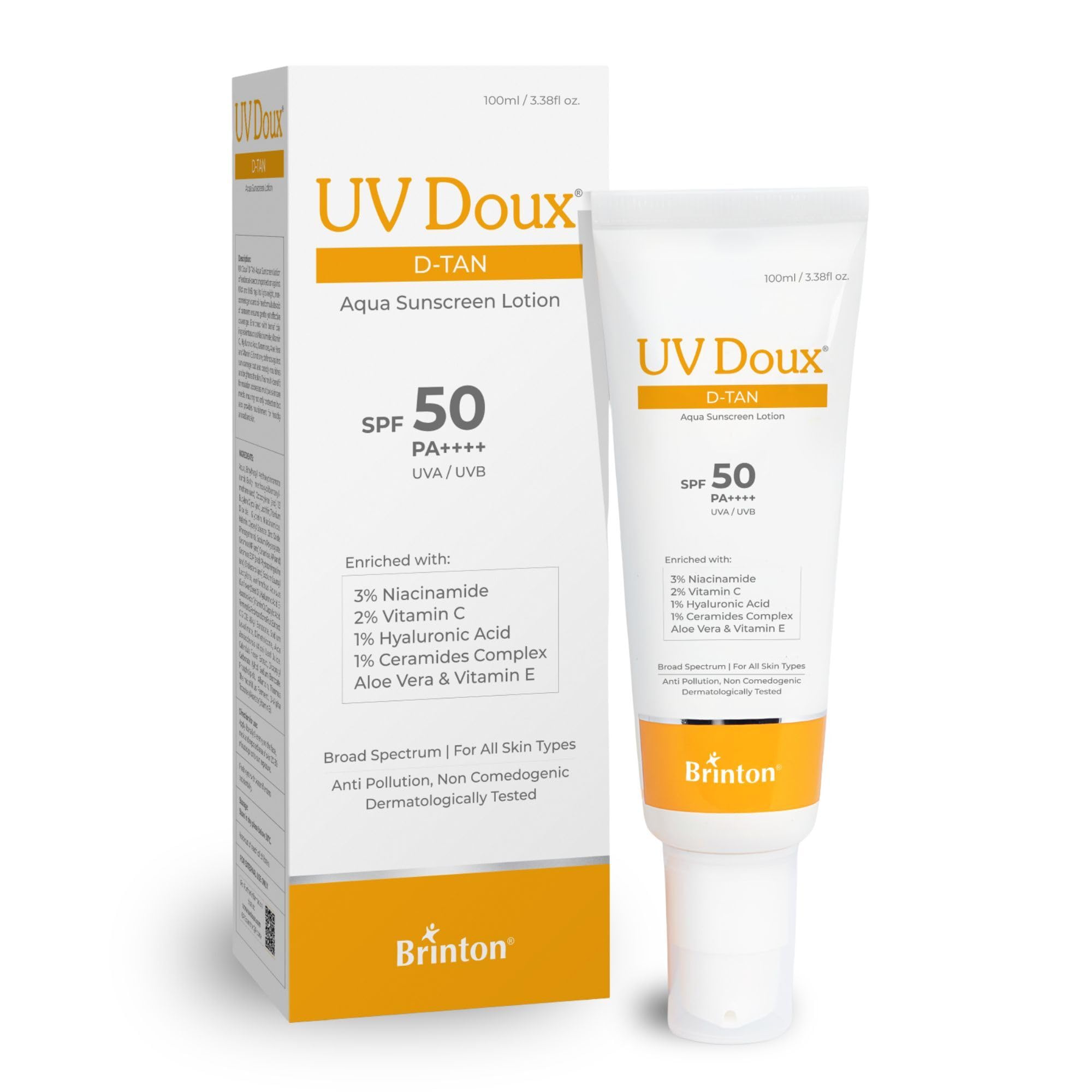 UV Doux D-Tan Aqua Sunscreen Lotion SPF 50 PA++++ | With Niacinamide, Vitamin C, Hyaluronic Acid, Ceramide, Aloe Vera & Vitamin E | Broad Spectrum | Benzene-Free | For Dry & Sensitive Skin | 50 ml-picture-45