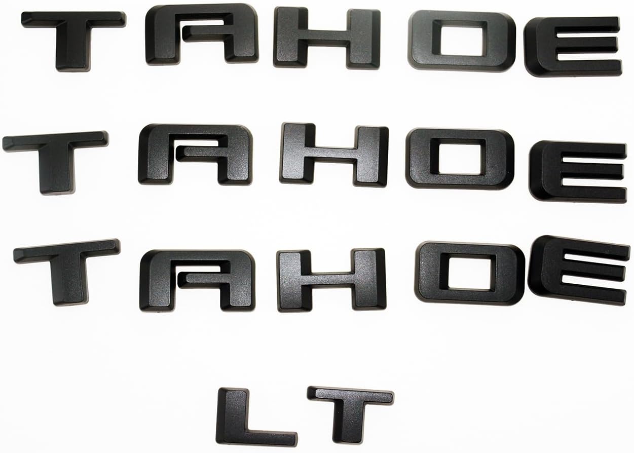 Overlay Door Rear Emblem 3D Badge Letters Replacement for 2021+ Tahoe LT 4PCS (Matte Black)