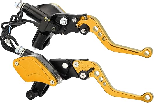 Motorcycle Brake Clutch Pump Lever with Dual Hydraulic Master Cylinder Reservoir Set 7/8" 22mm, Compatible with Honda Yamaha Kawasaki Suzuki from 50CC to 300CC Gold