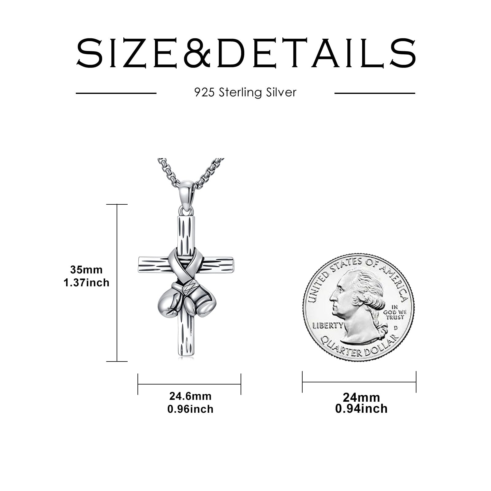 Collana con ciondolo a forma di croce da boxe, in argento Sterling 925, a forma di guantoni da boxe, stile punk, con catena in acciaio inox da 55,9 cm + 5,1 cm