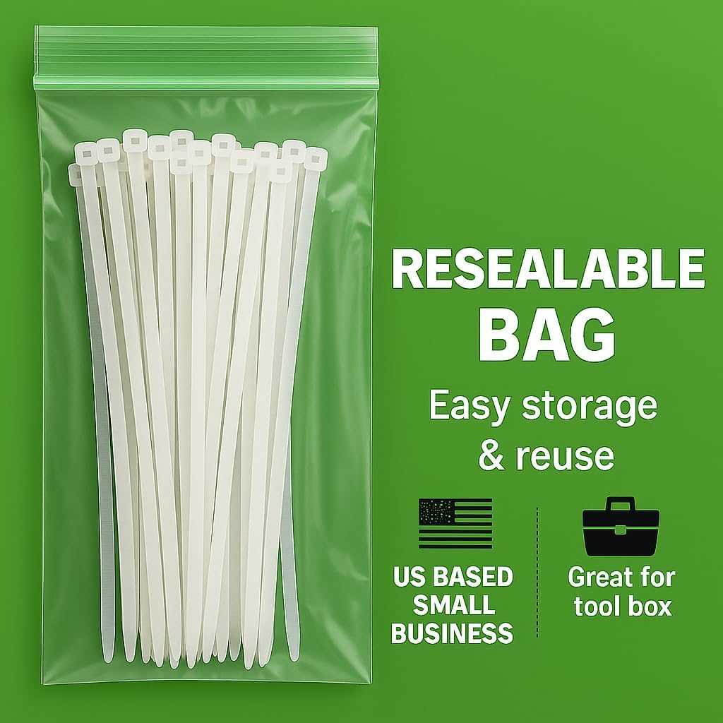 Zip Ties 14 inch Clear White, 50 lbs Strength, UV resistant, Self-locking, Multi-purpose Long Cable Ties, Wire Ties Heavy Duty Tie Downs for Office, Home, Outdoors, Cable Management by Nirah