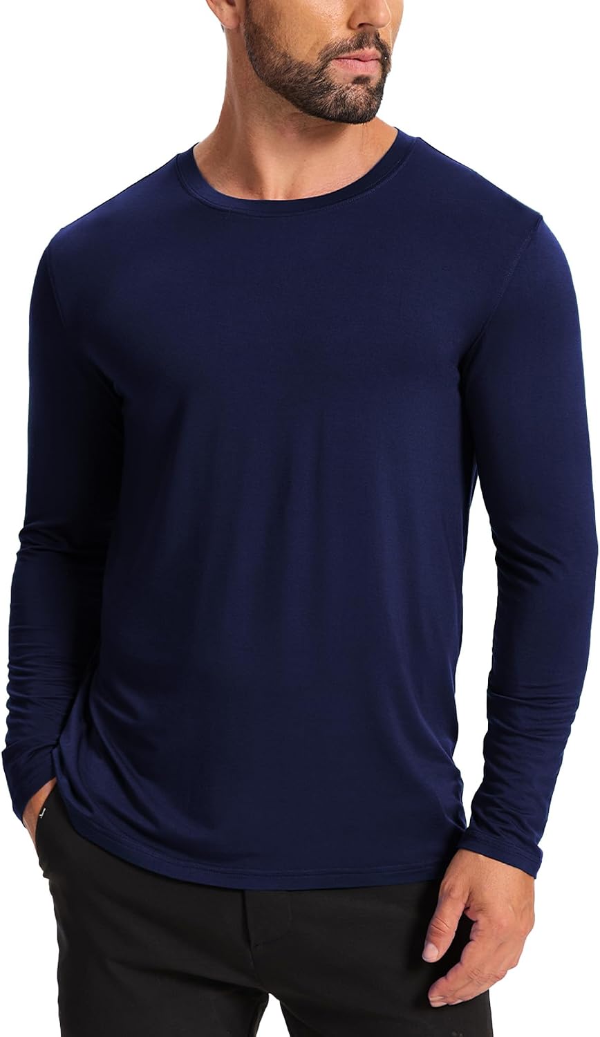 GYS Men's Pajama Top Bamboo Viscose Cloud-Soft Long Sleeve Loungewear Moisture-Wicking Relaxed Fit Sleep Shirt