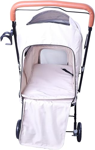 Miniatura 5 de Cochecito para mascotas (4 ruedas para gatos y perros) con mango reversible para mascotas pequeñas y medianas de hasta 33 libras, caqui