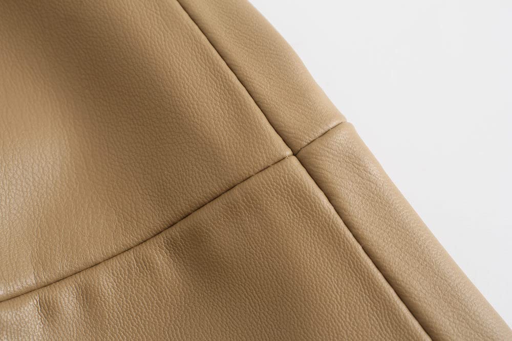 Gonne da Donna,Gonna Longuette da Donna Gonna in Pelle Plissettata Pu A Vita Alta Color Cachi con Cerniera Cintura Autunno A-Line Altalena Gonne Lunghe Moda Increspato per Ragazze Signore,XS