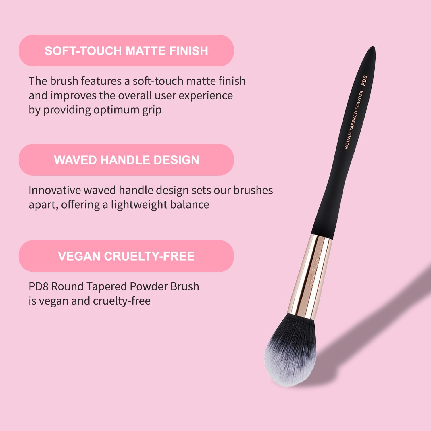 Profusion Cosmetics Artistry Series Round Tapered Powder Brush, Dense Application of Powder Products With Soft Touch Matte Finish, Waved Handle for Optimum Grip, and Lightweight Balance