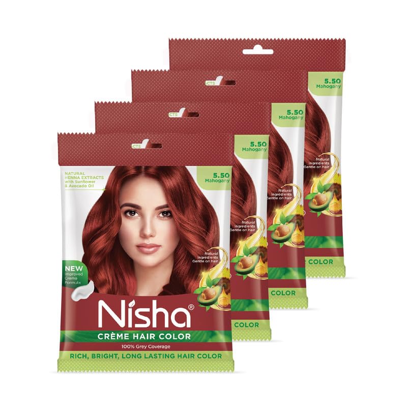 Image of Nisha Cream Permanent Hair Colour Full Grey Coverage (40g) Mahogany.5.5 (Pack of 4)