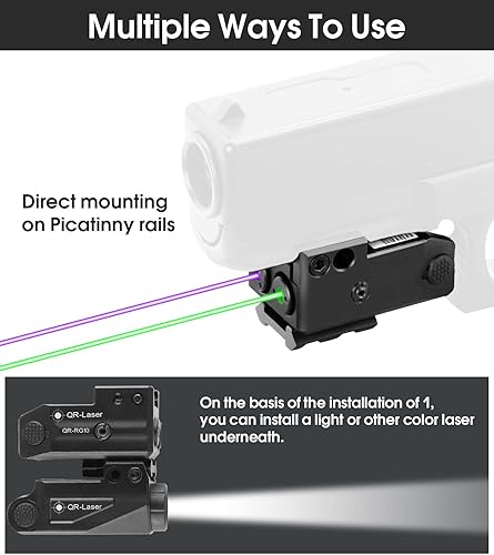 Vista 34 de Combo de luz láser rojo, verde, morado, azul, 800 lúmenes, linterna táctica de visión láser, batería recargable USB incorporada, Luz LED táctica