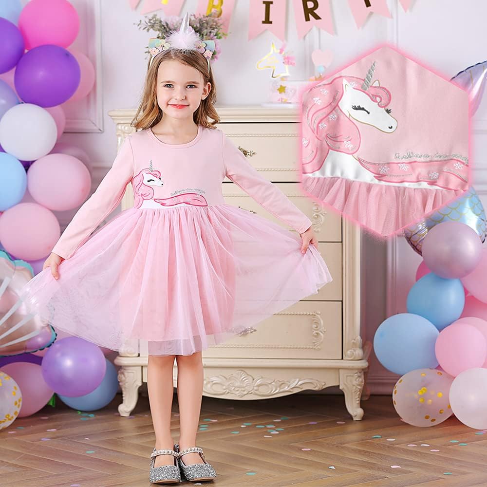 DXTON Girls Tutu Dresses Toddler Winter Long Sleeve Party Tulle Dresses for 2-12T 6 Years 4570pink image 2 of 6 B07F8NB5B2