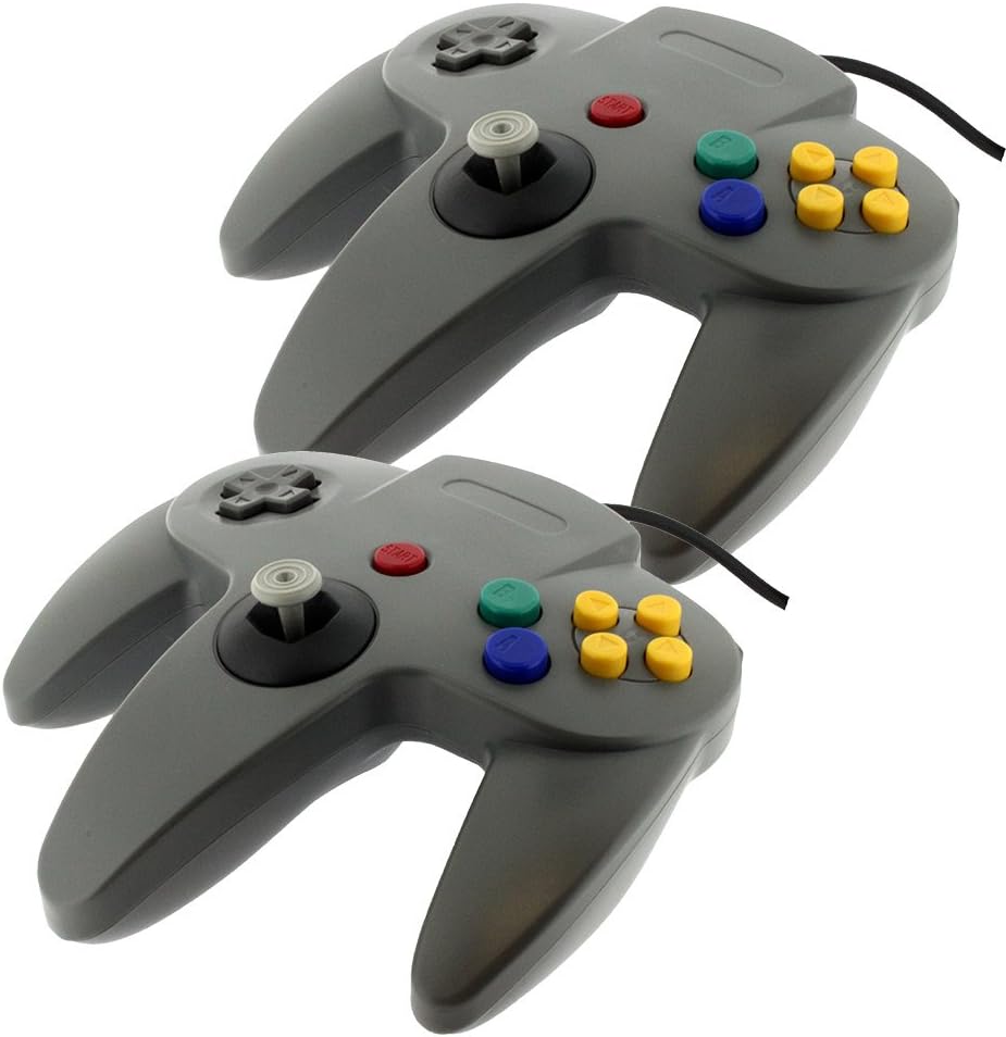 TekDeals 2 x Replacement Nintendo 64 Classic Controller Wired Long Handle Joystick Gamepad for N64 Game Consoles (Gray)