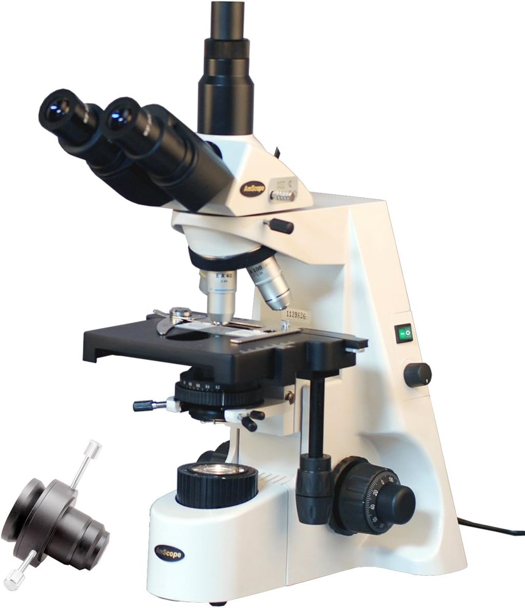 T690C-DK-PL Trinocular Compound Microscope, 40X-2500X Magnification, WH10x and WH25x Super-Widefield Eyepieces, Infinity Plan Achromatic Objectives, Brightfield/Darkfield, Kohler Condenser, Double-Layer Mechanical Stage