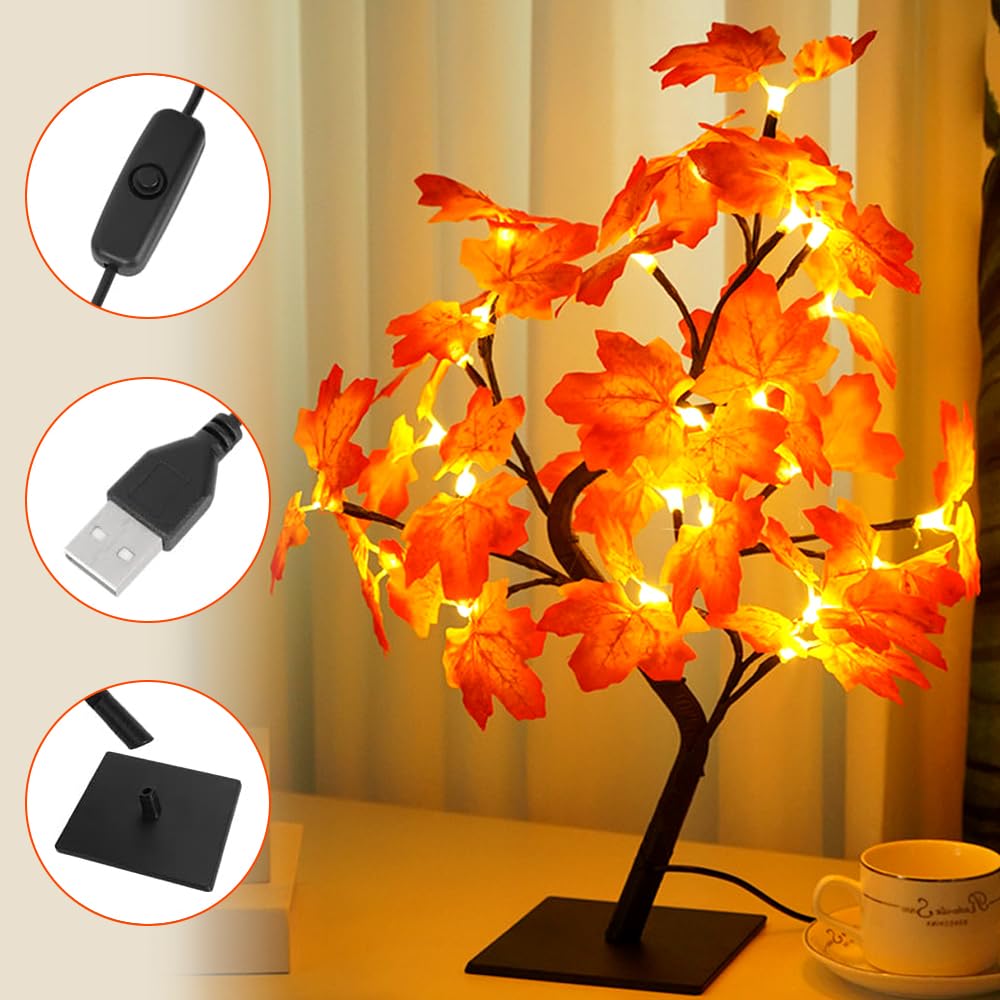 Nizirioo Ahornblatt Baumlicht – 45-50 Cm Hoch, 24 LEDs, Warmweiß, USB-betrieben, Für Herbst-Deko Innen