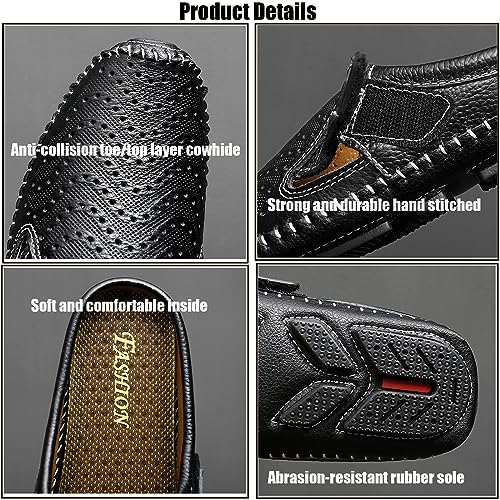 Helenbra Men's Hollow Backless Handmade Leather Mules Sandals,Summer Hook & Loop Breathable Slingback Non-slip Soft Sole Comfortable Slip-on Home Office Casual Flat Sandals Slippers2